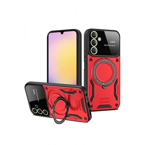 Mey İthalat®  Samsung Galaxy A25 5G Kılıf Joy Lens Standlı Kapak - Kırmızı