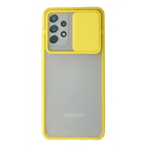 Mey İthalat®  Samsung Galaxy A52 Kılıf Palm Buzlu Kamera Sürgülü Silikon - Sarı