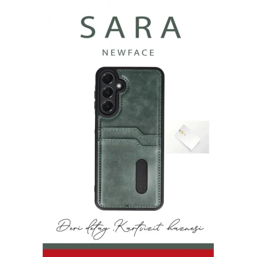 Mey İthalat®  Samsung Galaxy A55 5G Kılıf Sara Kartvizitli Deri Kılıf - Taba