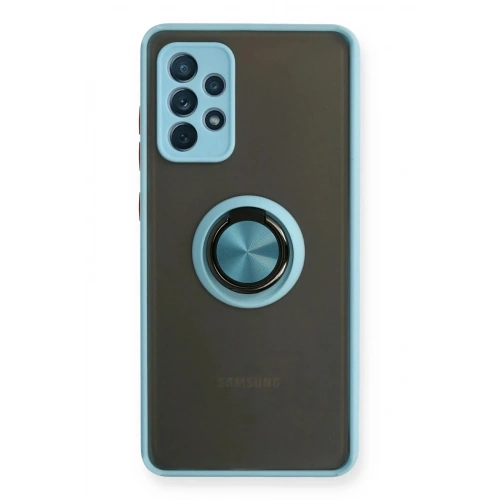 Mey İthalat®  Samsung Galaxy A72 Kılıf Montreal Yüzüklü Silikon Kapak - Buz Mavi