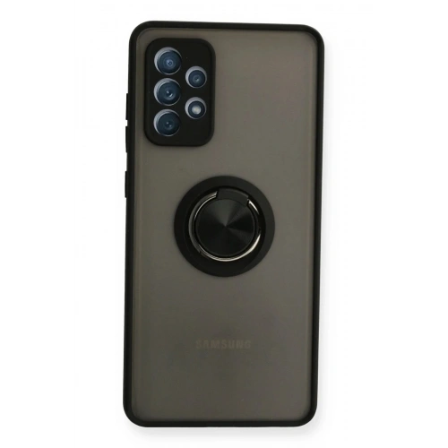 Mey İthalat®  Samsung Galaxy A72 Kılıf Montreal Yüzüklü Silikon Kapak - Siyah