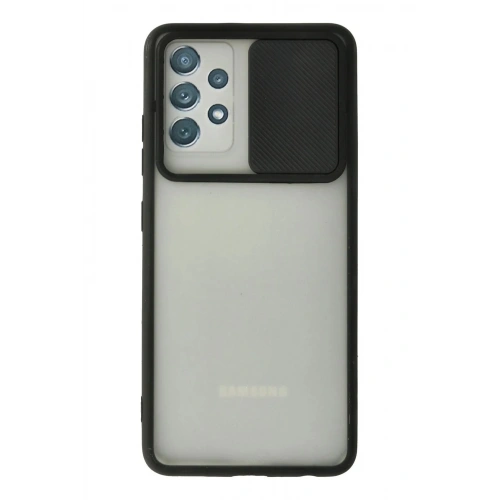 Mey İthalat®  Samsung Galaxy A72 Kılıf Palm Buzlu Kamera Sürgülü Silikon - Siyah