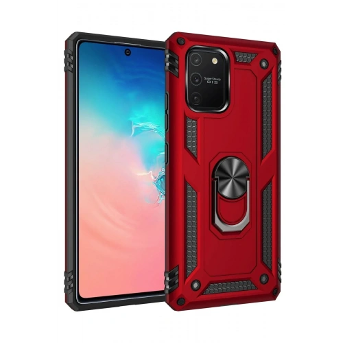 Mey İthalat®  Samsung Galaxy A91 / S10 Lite Kılıf Sofya Yüzüklü Silikon Kapak - Kırmızı