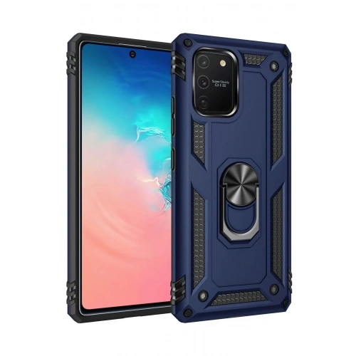 Mey İthalat®  Samsung Galaxy A91 / S10 Lite Kılıf Sofya Yüzüklü Silikon Kapak - Lacivert