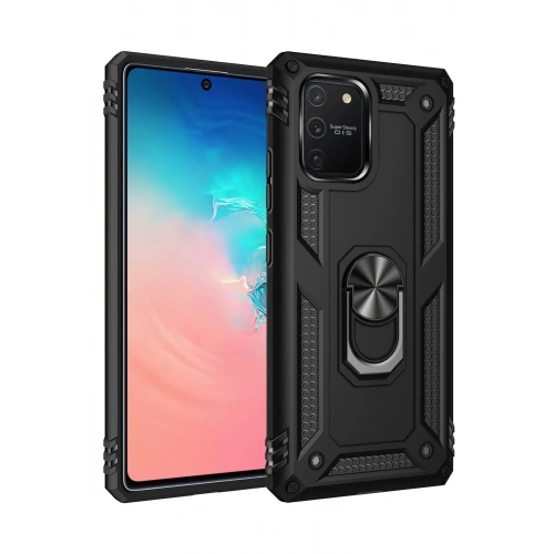 Mey İthalat®  Samsung Galaxy A91 / S10 Lite Kılıf Sofya Yüzüklü Silikon Kapak - Siyah