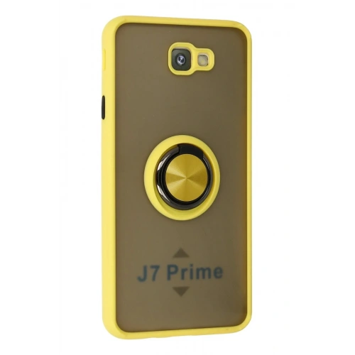 Mey İthalat®  Samsung Galaxy J7 Prime Kılıf Montreal Yüzüklü Silikon Kapak - Sarı