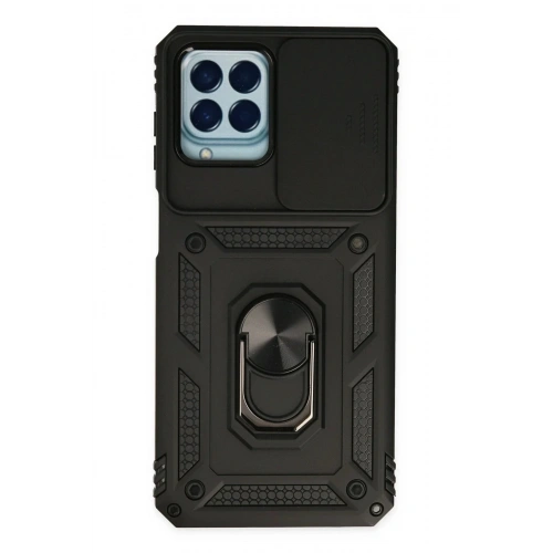 Mey İthalat®  Samsung Galaxy M33 Kılıf Pars Lens Yüzüklü Silikon - Siyah