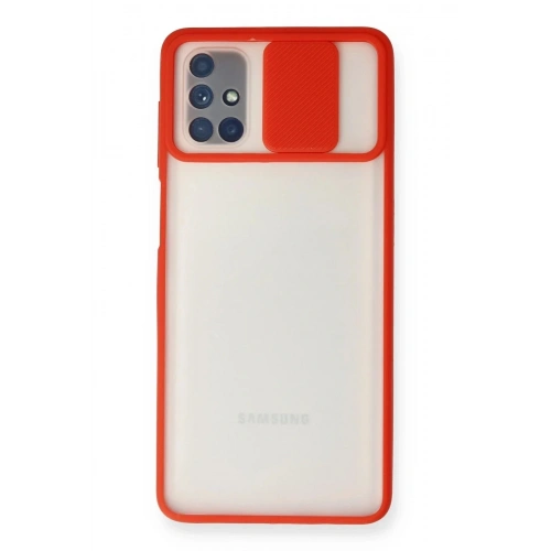 Mey İthalat®  Samsung Galaxy M51 Kılıf Palm Buzlu Kamera Sürgülü Silikon - Kırmızı