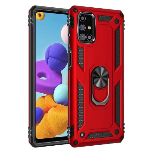 Mey İthalat®  Samsung Galaxy M51 Kılıf Sofya Yüzüklü Silikon Kapak - Kırmızı