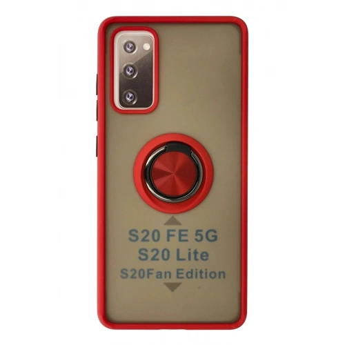 Mey İthalat®  Samsung Galaxy S20 FE Kılıf Montreal Yüzüklü Silikon Kapak - Kırmızı