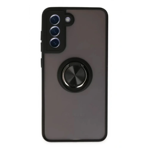 Mey İthalat®  Samsung Galaxy S21 FE Kılıf Montreal Yüzüklü Silikon Kapak - Siyah