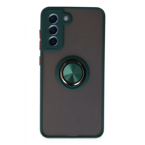 Mey İthalat®  Samsung Galaxy S21 FE Kılıf Montreal Yüzüklü Silikon Kapak - Yeşil