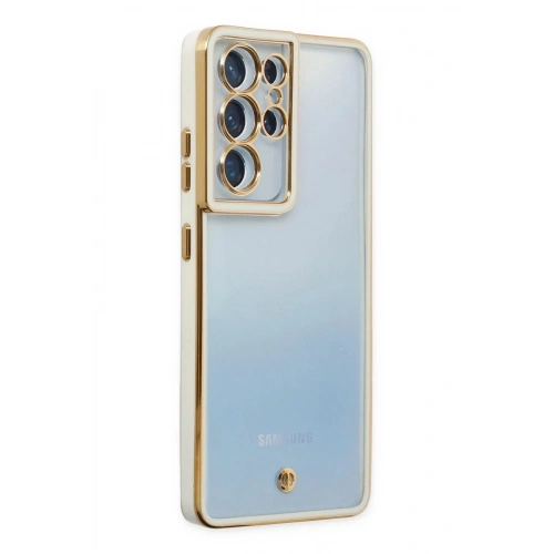 Mey İthalat®  Samsung Galaxy S21 Ultra Kılıf Liva Lens Silikon - Beyaz
