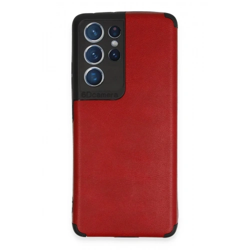 Mey İthalat®  Samsung Galaxy S21 Ultra Kılıf Loop Deri Silikon - Kırmızı
