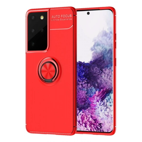 Mey İthalat®  Samsung Galaxy S21 Ultra Kılıf Range Yüzüklü Silikon - Kırmızı