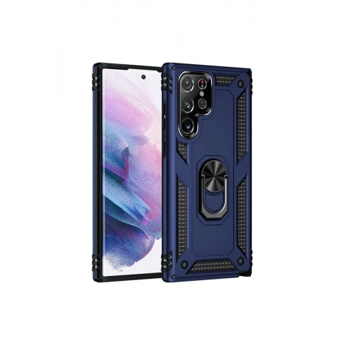 Mey İthalat®  Samsung Galaxy S21 Ultra Kılıf Sofya Yüzüklü Silikon Kapak - Lacivert