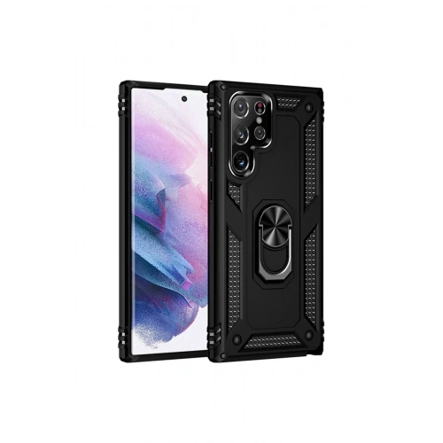 Mey İthalat®  Samsung Galaxy S21 Ultra Kılıf Sofya Yüzüklü Silikon Kapak - Siyah