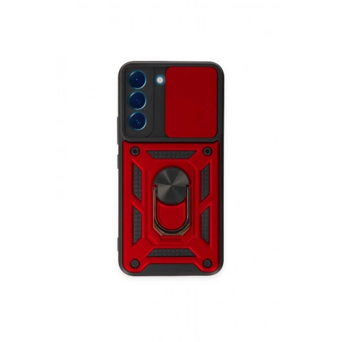 Mey İthalat®  Samsung Galaxy S23 Kılıf Pars Lens Yüzüklü Silikon - Kırmızı