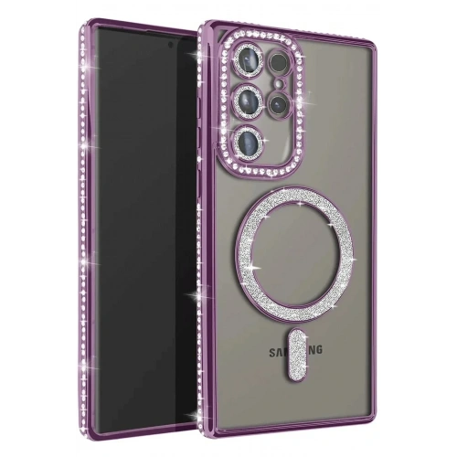 Mey İthalat®  Samsung Galaxy S23 Ultra Joke Simli Magneticsafe Kılıf - Derin Mor