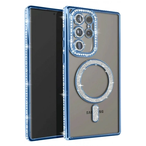 Mey İthalat®  Samsung Galaxy S23 Ultra Joke Simli Magneticsafe Kılıf - Mavi