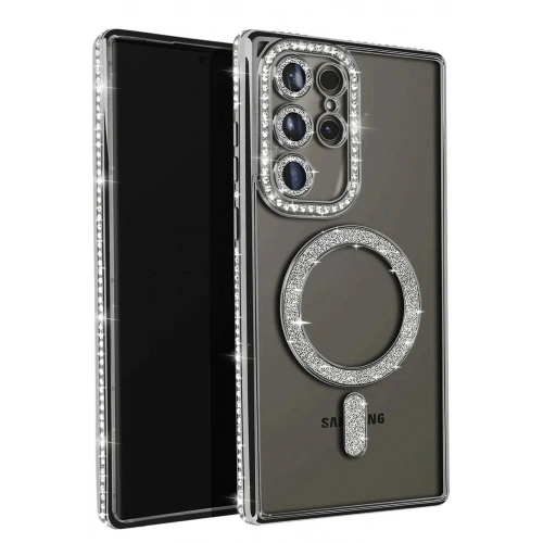 Mey İthalat®  Samsung Galaxy S23 Ultra Joke Simli Magneticsafe Kılıf - Siyah