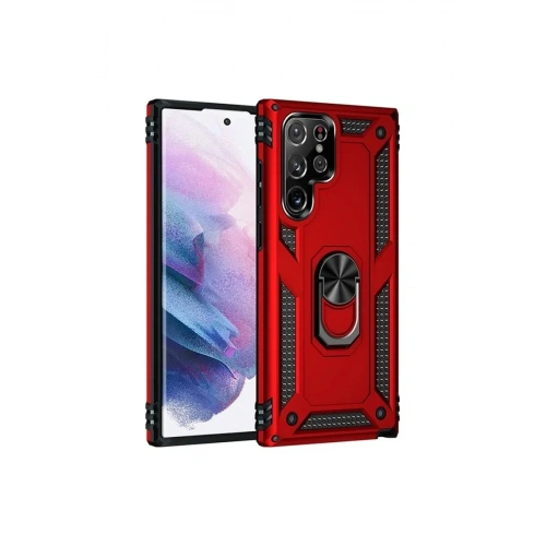 Mey İthalat®  Samsung Galaxy S23 Ultra Kılıf Sofya Yüzüklü Silikon Kapak - Kırmızı
