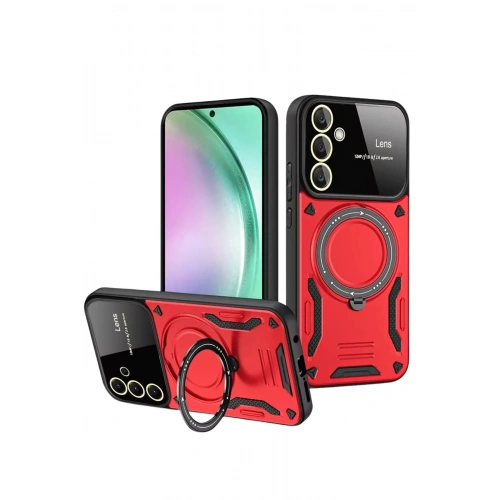 Mey İthalat®  Samsung Galaxy S24 FE Kılıf Joy Lens Standlı Kapak - Kırmızı