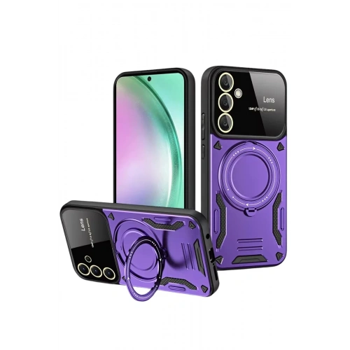 Mey İthalat®  Samsung Galaxy S24 FE Kılıf Joy Lens Standlı Kapak - Mor