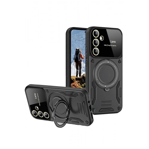 Mey İthalat®  Samsung Galaxy S24 FE Kılıf Joy Lens Standlı Kapak - Siyah