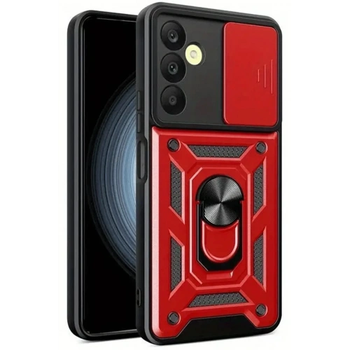 Mey İthalat®  Samsung Galaxy S24 FE Pars Lens Yüzüklü Silikon - Kırmızı