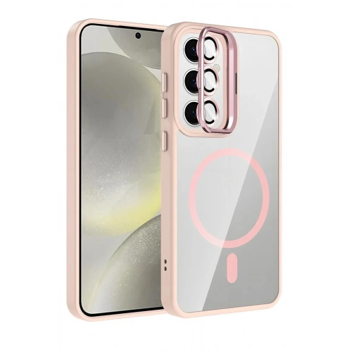 Mey İthalat®  Samsung Galaxy S24 FE Remim Lensli Magsafe Standlı Kapak - Pembe