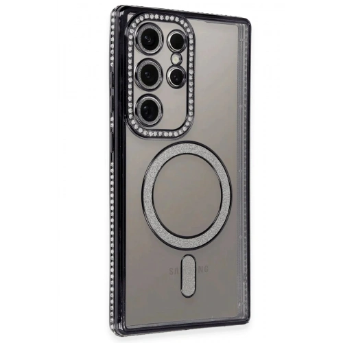 Mey İthalat®  Samsung Galaxy S24 Ultra Kılıf Joke Simli Magneticsafe Kılıf - Siyah