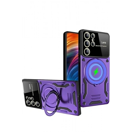Mey İthalat®  Samsung Galaxy S24 Ultra Kılıf Joy Lens Standlı Kapak - Mor