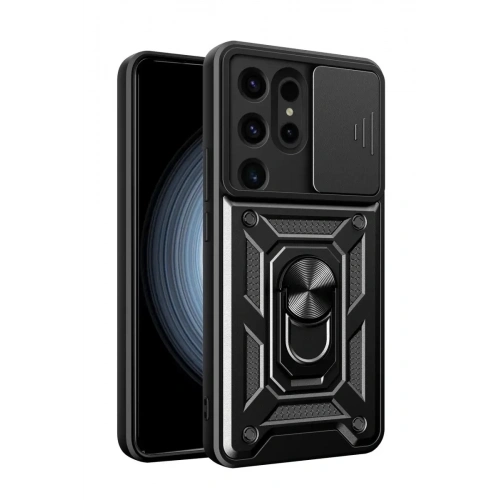 Mey İthalat®  Samsung Galaxy S24 Ultra Kılıf Pars Lens Yüzüklü Silikon - Siyah