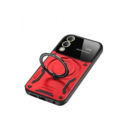 Mey İthalat®  Samsung Galaxy S25 Edge Kılıf Joy Lens Standlı Kapak - Kırmızı