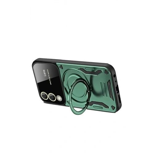 Mey İthalat®  Samsung Galaxy S25 Edge Kılıf Joy Lens Standlı Kapak - Koyu Yeşil