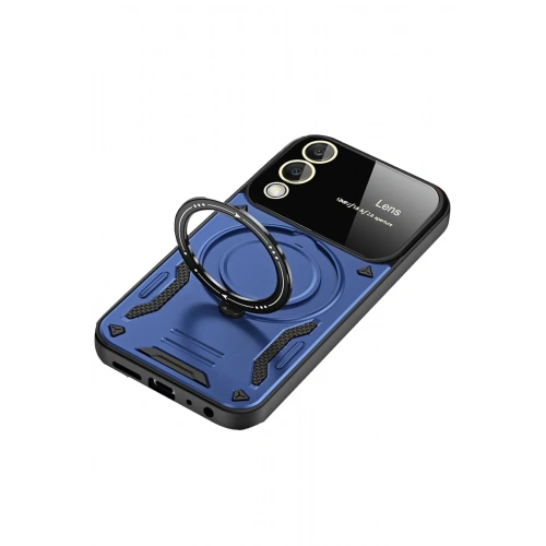 Mey İthalat®  Samsung Galaxy S25 Edge Kılıf Joy Lens Standlı Kapak - Lacivert