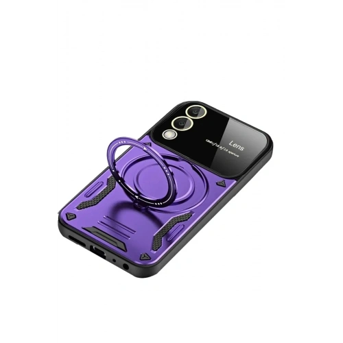 Mey İthalat®  Samsung Galaxy S25 Edge Kılıf Joy Lens Standlı Kapak - Mor