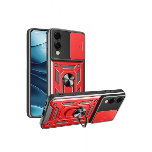 Mey İthalat®  Samsung Galaxy S25 Edge Pars Lens Yüzüklü Silikon - Kırmızı