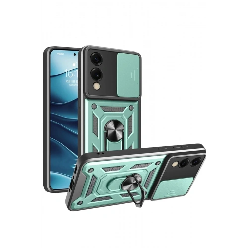 Mey İthalat®  Samsung Galaxy S25 Edge Pars Lens Yüzüklü Silikon - Yeşil
