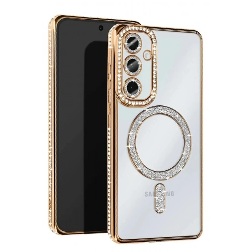 Mey İthalat®  Samsung Galaxy S25 Kılıf Joke Simli Magneticsafe Kılıf - Gold