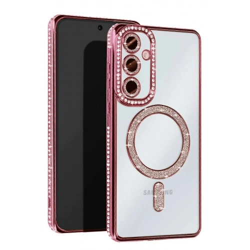 Mey İthalat®  Samsung Galaxy S25 Kılıf Joke Simli Magneticsafe Kılıf - Pembe