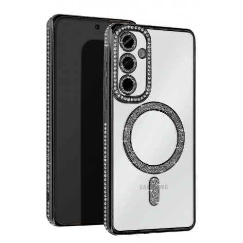 Mey İthalat®  Samsung Galaxy S25 Kılıf Joke Simli Magneticsafe Kılıf - Siyah