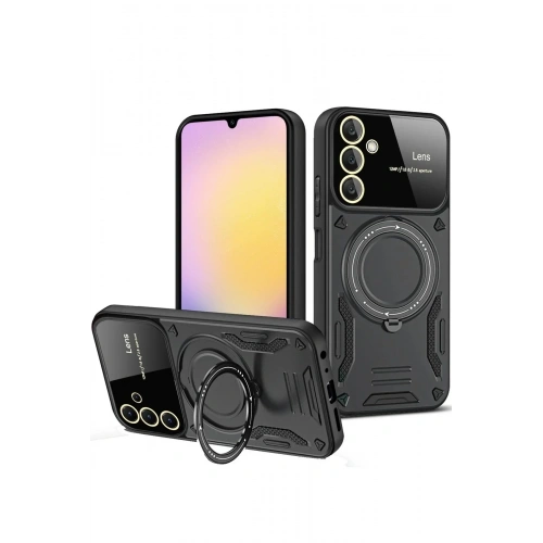 Mey İthalat®  Samsung Galaxy S25 Plus Kılıf Joy Lens Standlı Kapak - Siyah