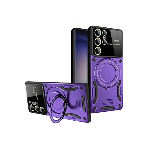Mey İthalat®  Samsung Galaxy S25 Ultra Kılıf Joy Lens Standlı Kapak - Mor