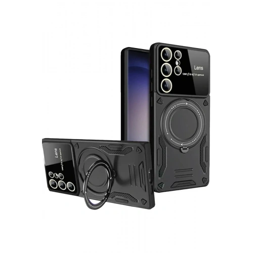 Mey İthalat®  Samsung Galaxy S25 Ultra Kılıf Joy Lens Standlı Kapak - Siyah