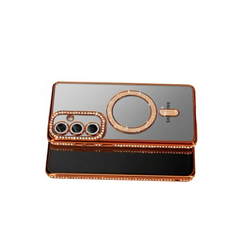 Mey İthalat®  Samsung Galaxy S26 Joke Simli Magneticsafe Kılıf - Turuncu