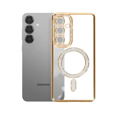 Mey İthalat®  Samsung Galaxy S26 Plus Joke Simli Magneticsafe Kılıf - Gold