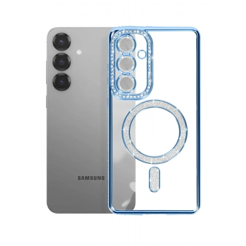 Mey İthalat®  Samsung Galaxy S26 Plus Joke Simli Magneticsafe Kılıf - Mavi
