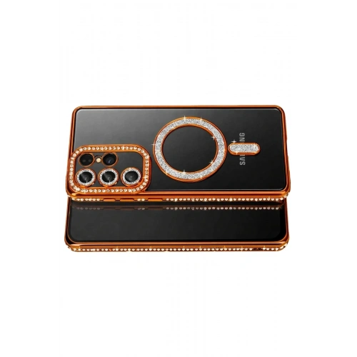 Mey İthalat®  Samsung Galaxy S26 Ultra Joke Simli Magneticsafe Kılıf - Turuncu